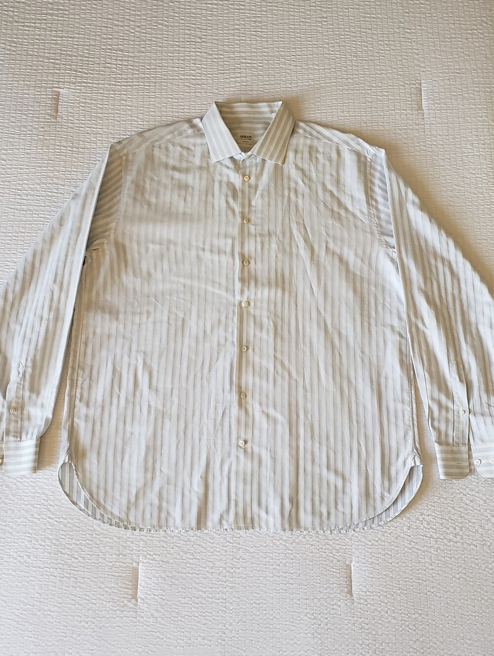 NWOT! ARMANI COLLEZIONI Men's Cotton Striped Dress Shirt (17.5/44) White {Italy}
